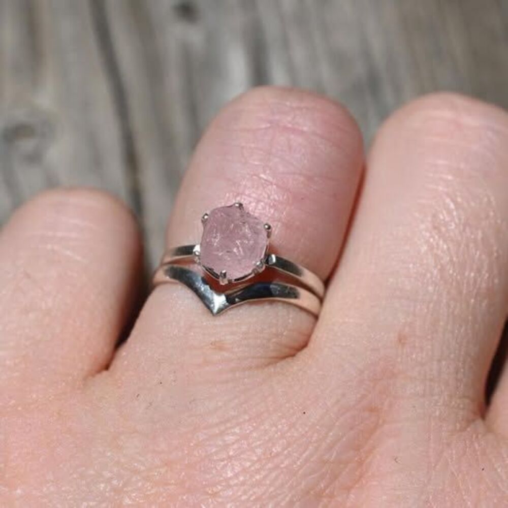 Morganite engagement ring set, raw crystal ring size 3 4 5 6 7 8 9 10 11 12 13